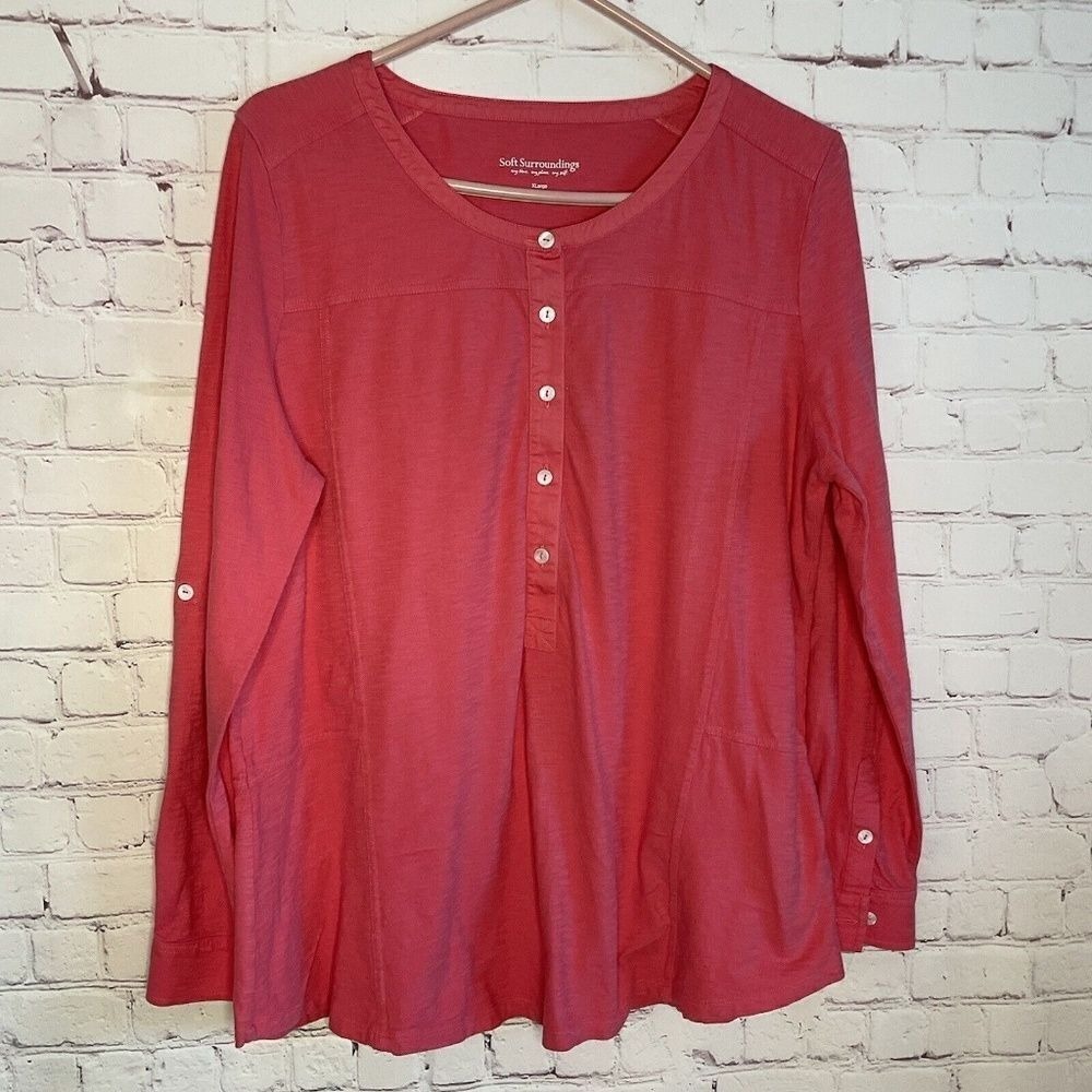 Soft Surroundings Pink Long Sleeve T-Shirt Blouse Top Women XL China 100% Cotton